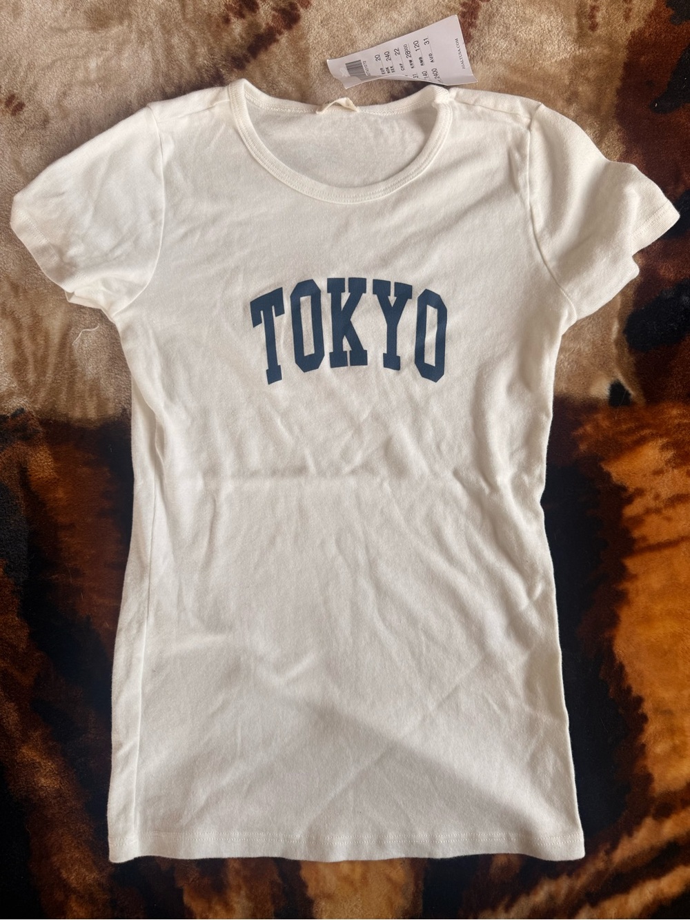 Brandy Melville White Tee with Navy TOKYO Graphic